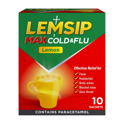 LEMSIP MAX Cold & Flu Lemon package with green and red design